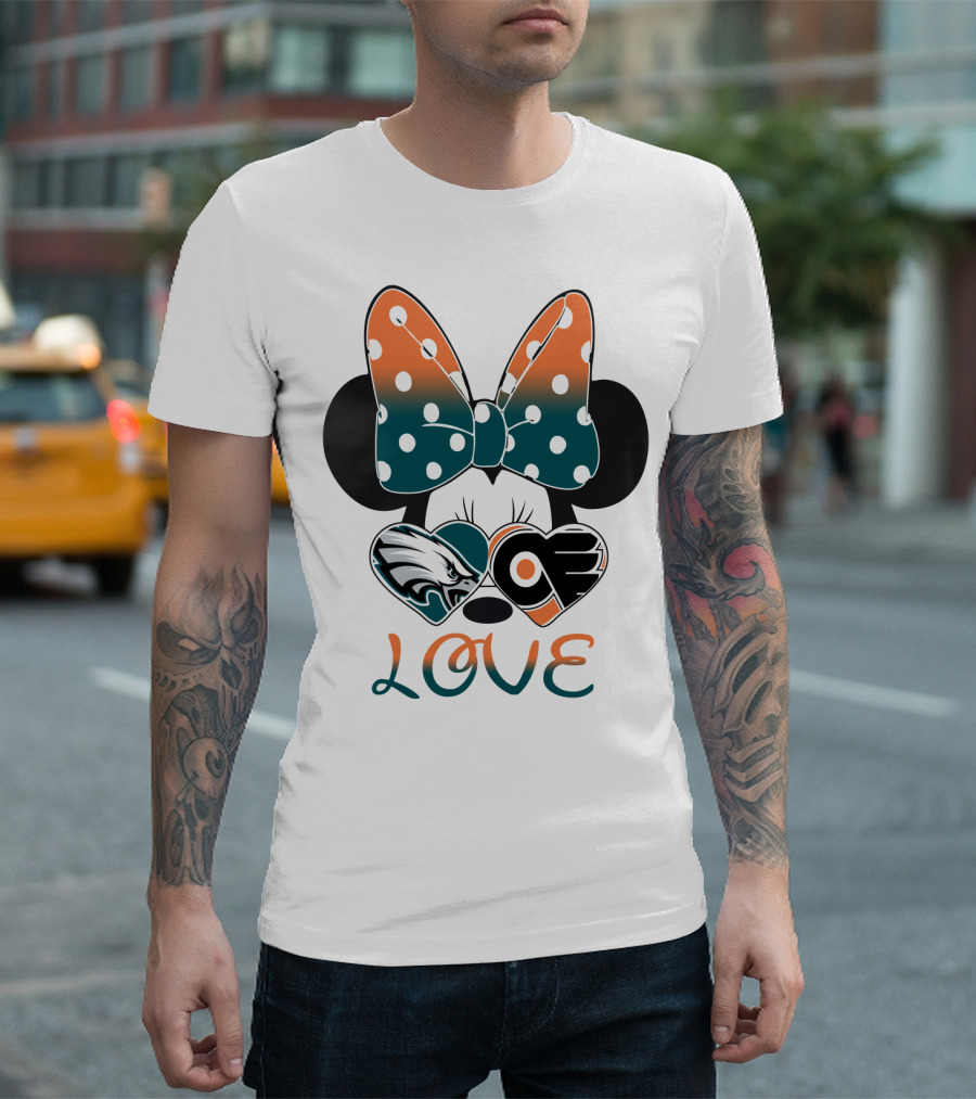 Love Philadelphia Eagles And Flyers Mickey Bow Minnie T-Shirt