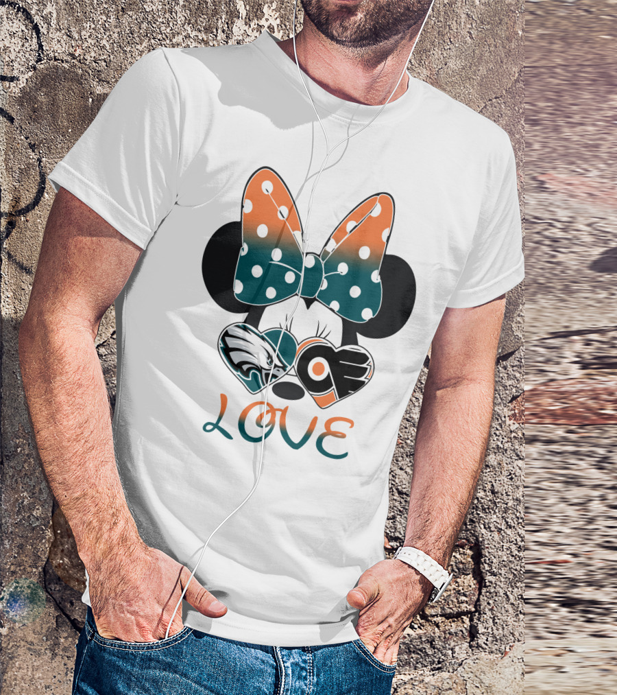 Love Philadelphia Eagles And Flyers Mickey Bow Minnie T-Shirt
