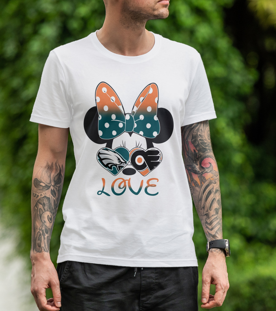 Love Philadelphia Eagles And Flyers Mickey Bow Minnie T-Shirt
