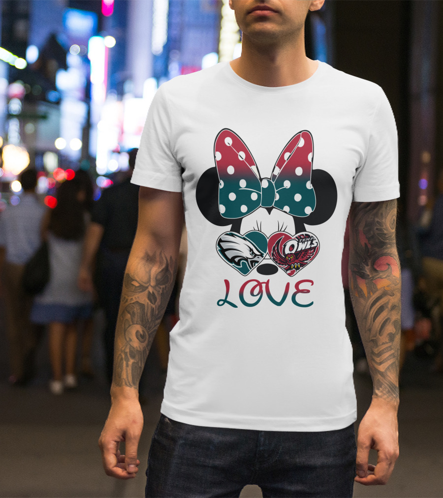Minnie Mouse Bow Love Philadelphia Eagles Temple Owls Hearts T-Shirt
