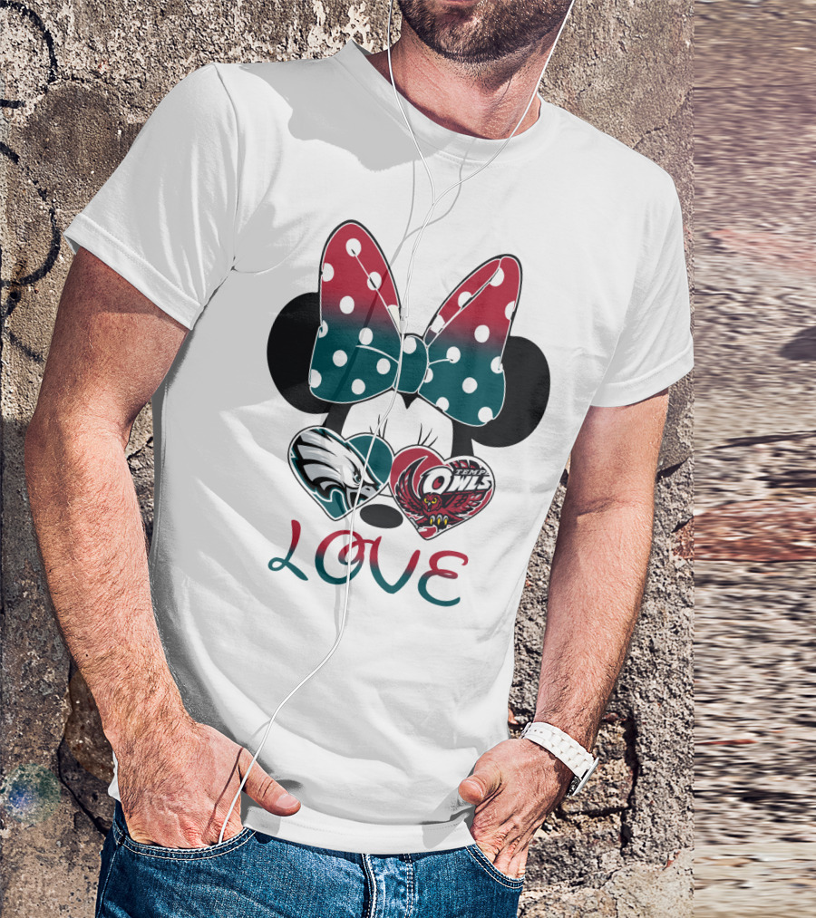 Minnie Mouse Bow Love Philadelphia Eagles Temple Owls Hearts T-Shirt