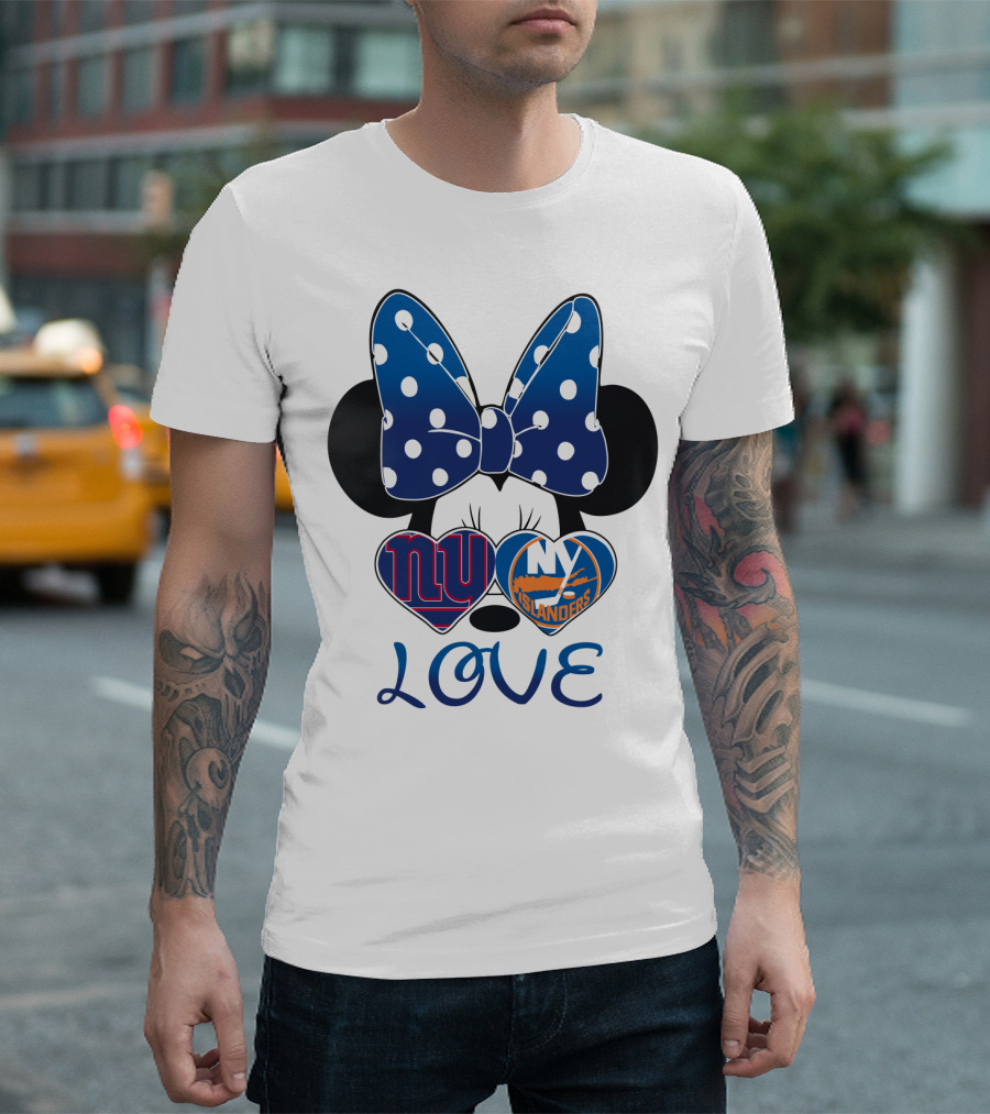 Love Mickey: Ny Giants Ny Islanders Heart Bow T-Shirt