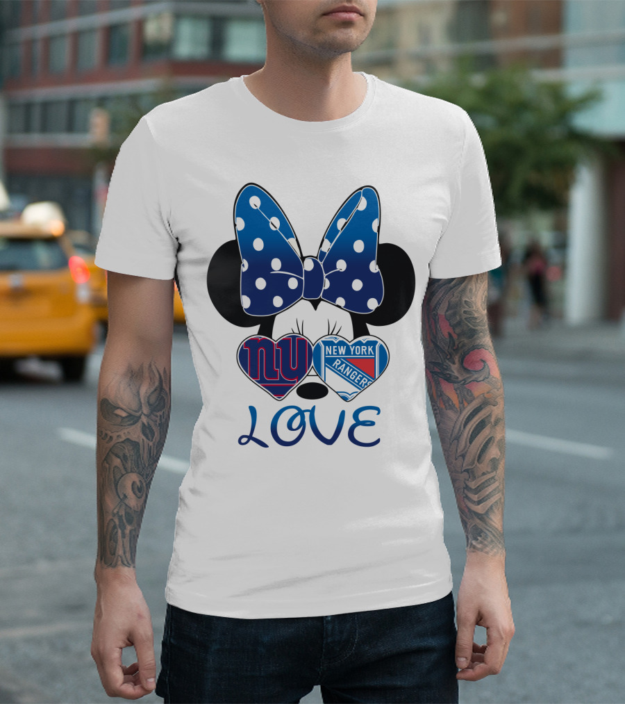 Minnie Mouse Polka Dot Bow New York Giants Rangers Love Hearts T-Shirt