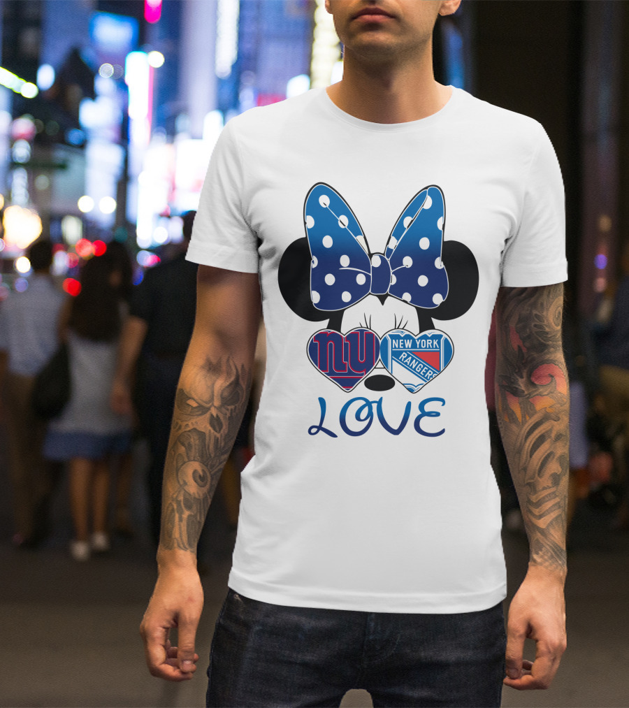Minnie Mouse Polka Dot Bow New York Giants Rangers Love Hearts T-Shirt