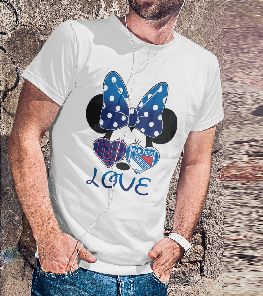 Minnie Mouse Polka Dot Bow New York Giants Rangers Love Hearts T-Shirt
