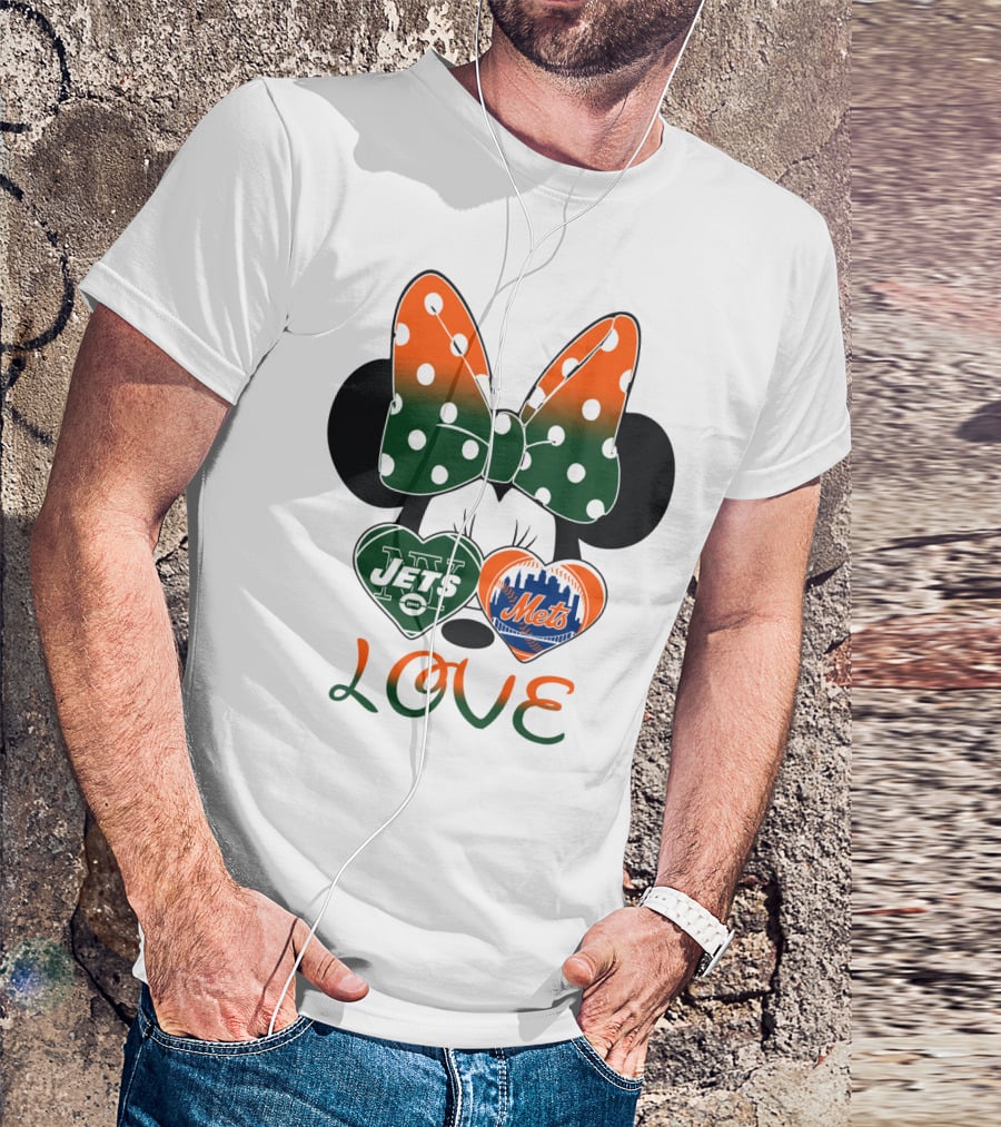 Love Ny Jets Mets Minnie Bow Hearts T-Shirt
