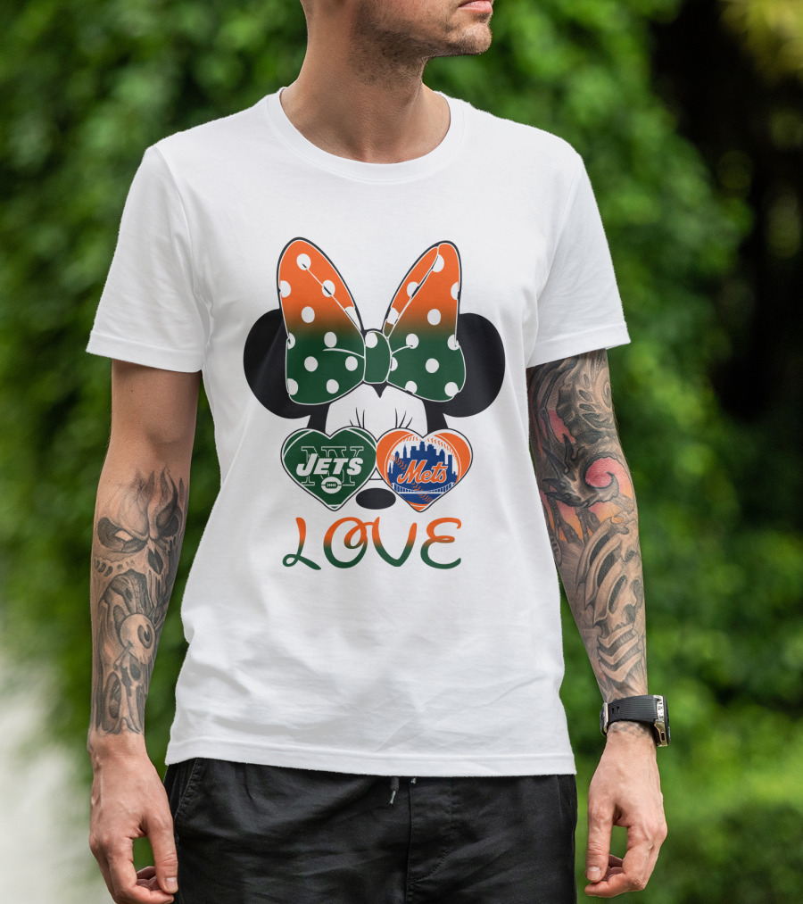 Love Ny Jets Mets Minnie Bow Hearts T-Shirt