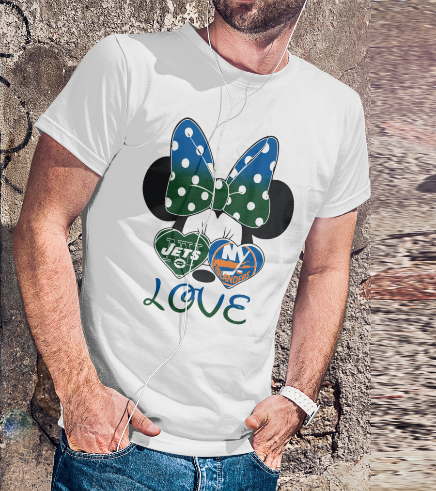 Ny Jets Ny Islanders Minnie Bow Love T-Shirt
