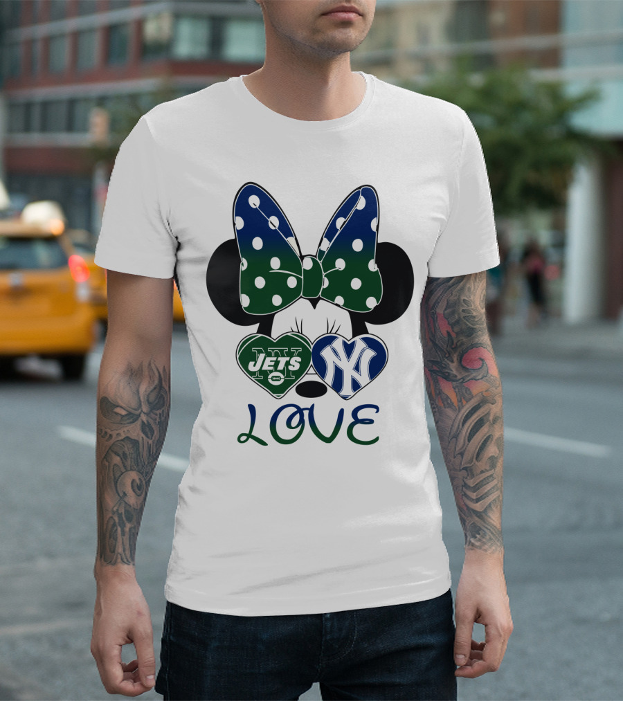 Minnie Mouse Bow New York Jets Yankees Love T-Shirt