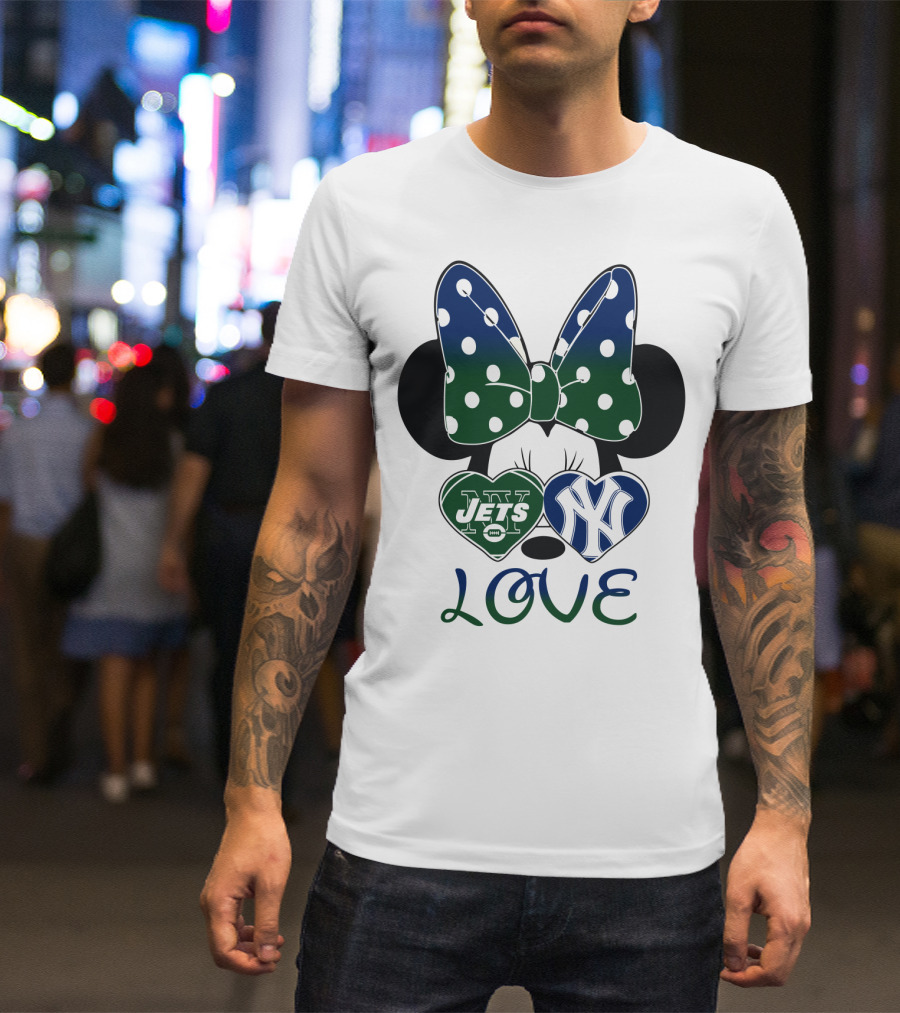 Minnie Mouse Bow New York Jets Yankees Love T-Shirt