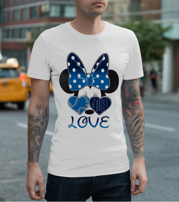 Love Minnie Mouse Bow Heart Detroit Lions T-Shirt