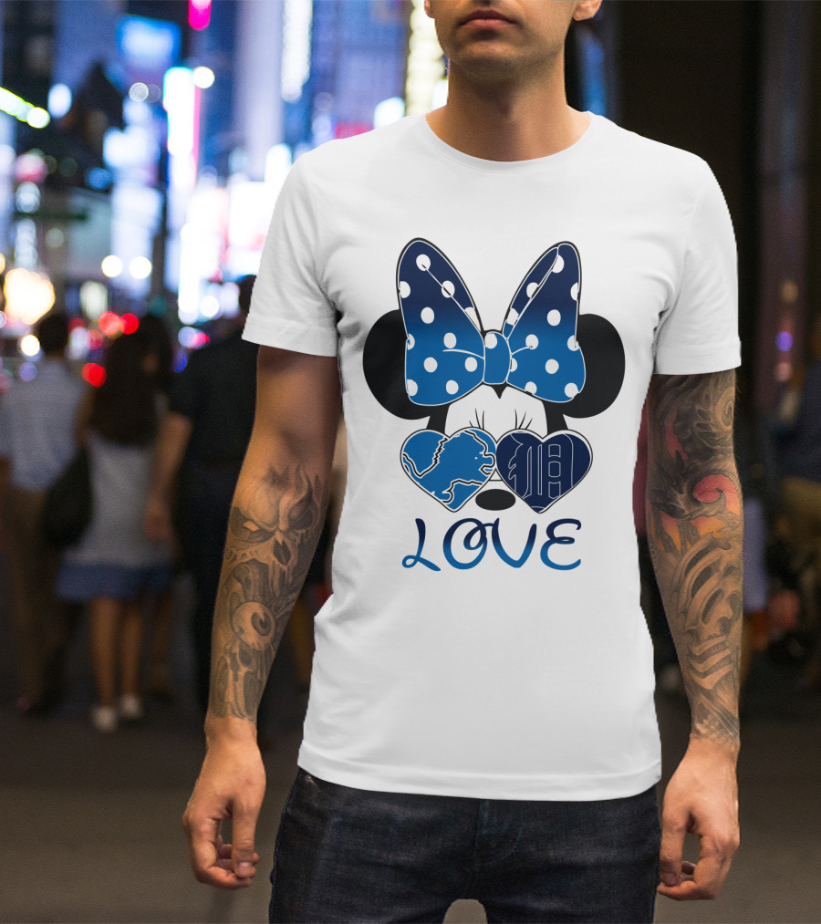 Love Minnie Mouse Bow Heart Detroit Lions T-Shirt
