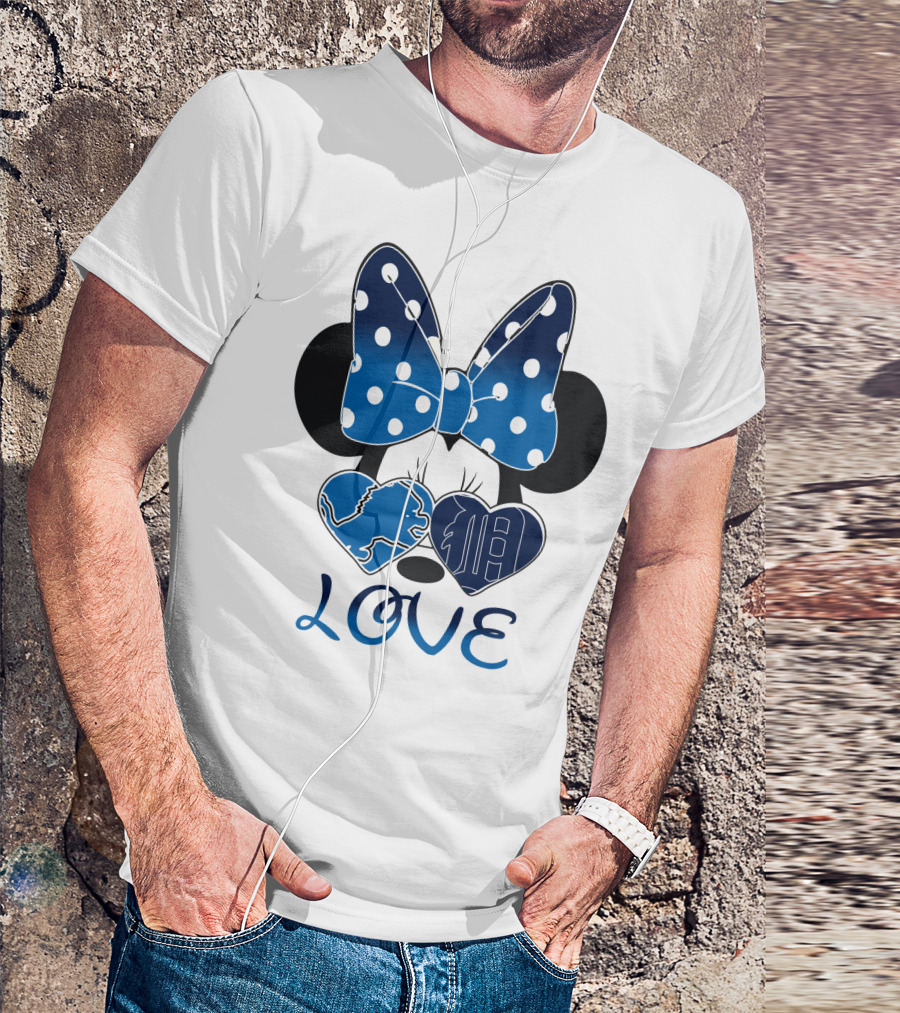 Love Minnie Mouse Bow Heart Detroit Lions T-Shirt