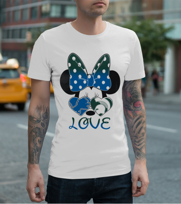 Love Disney Inspired Dots Bow Detroit Lions Michigan State Spartans T-Shirt