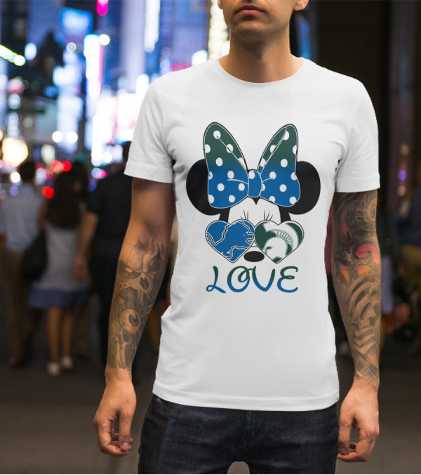 Love Disney Inspired Dots Bow Detroit Lions Michigan State Spartans T-Shirt