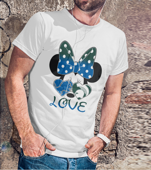 Love Disney Inspired Dots Bow Detroit Lions Michigan State Spartans T-Shirt