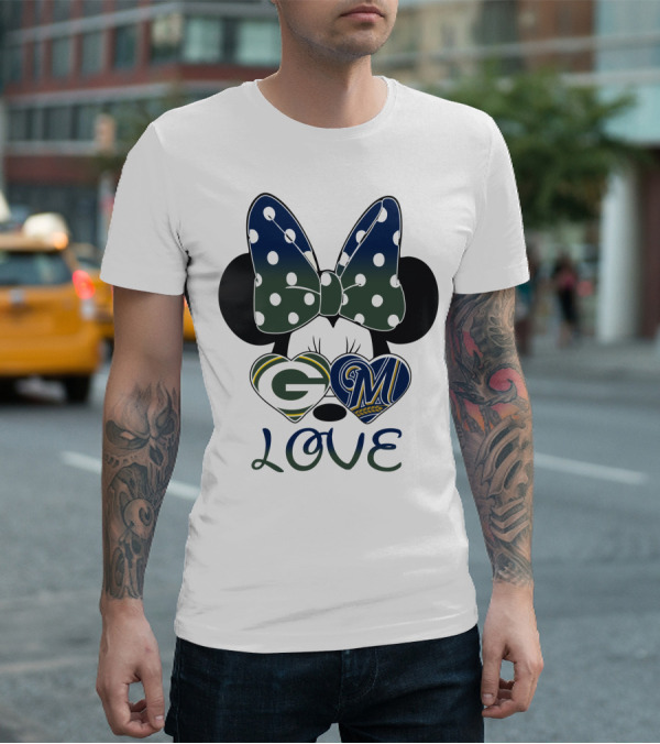 Green Bay Packers Milwaukee Brewers Minnie Mouse Love T-Shirt