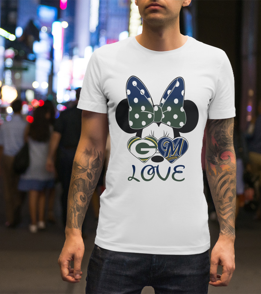 Green Bay Packers Milwaukee Brewers Minnie Mouse Love T-Shirt