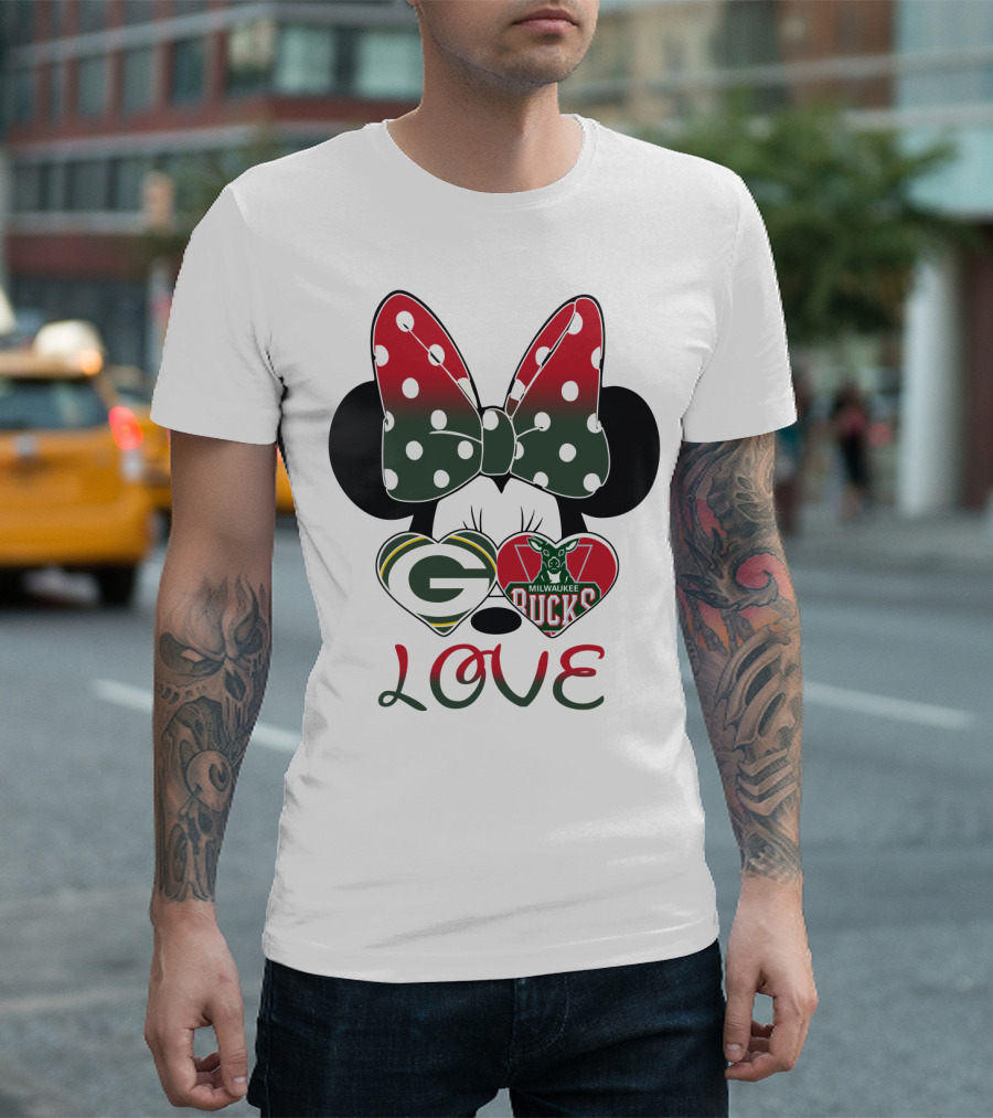 Love Minnie Mouse Green Bay Packers Milwaukee Bucks T-Shirt