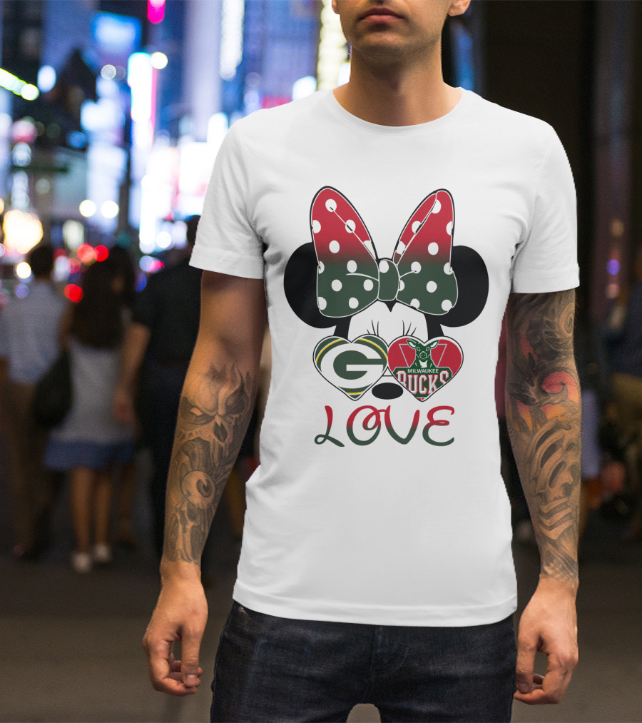 Love Minnie Mouse Green Bay Packers Milwaukee Bucks T-Shirt