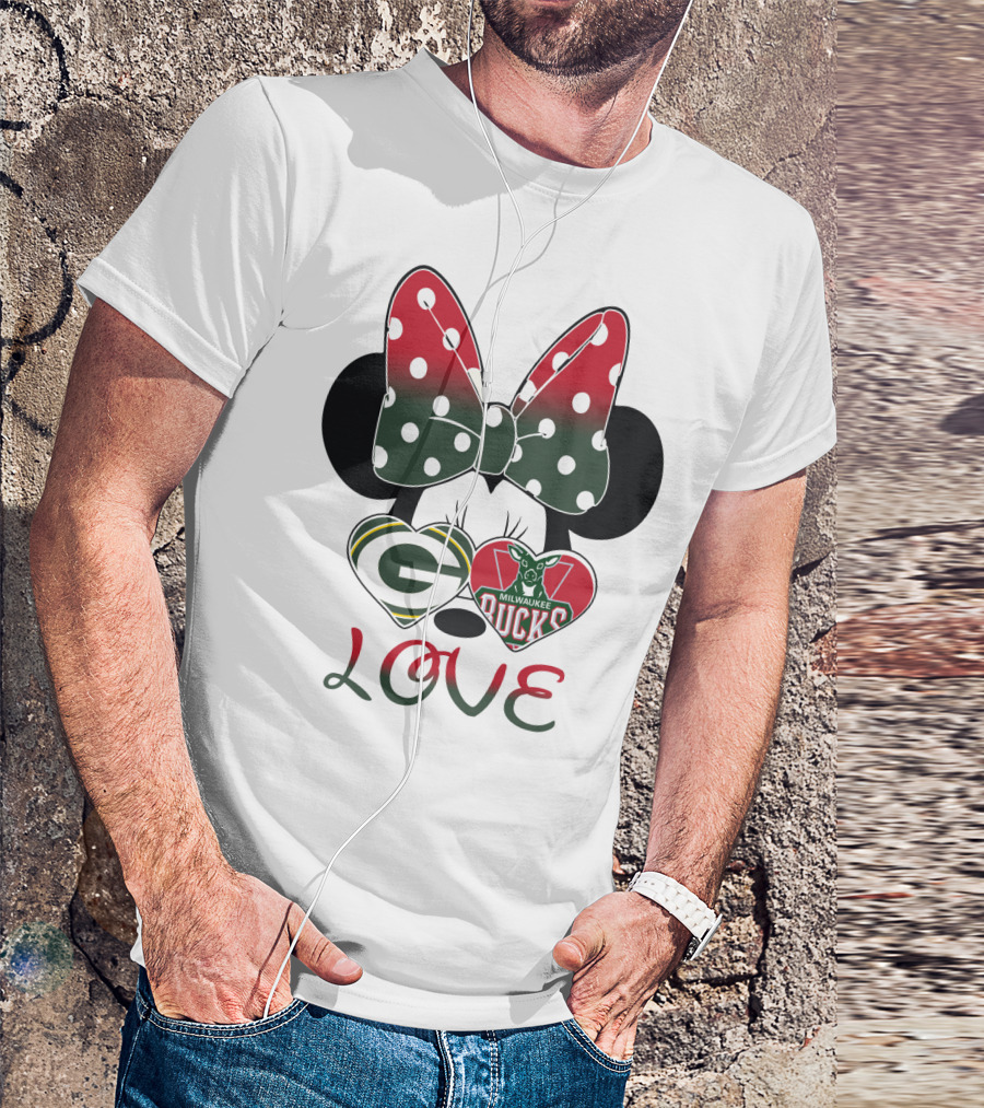Love Minnie Mouse Green Bay Packers Milwaukee Bucks T-Shirt