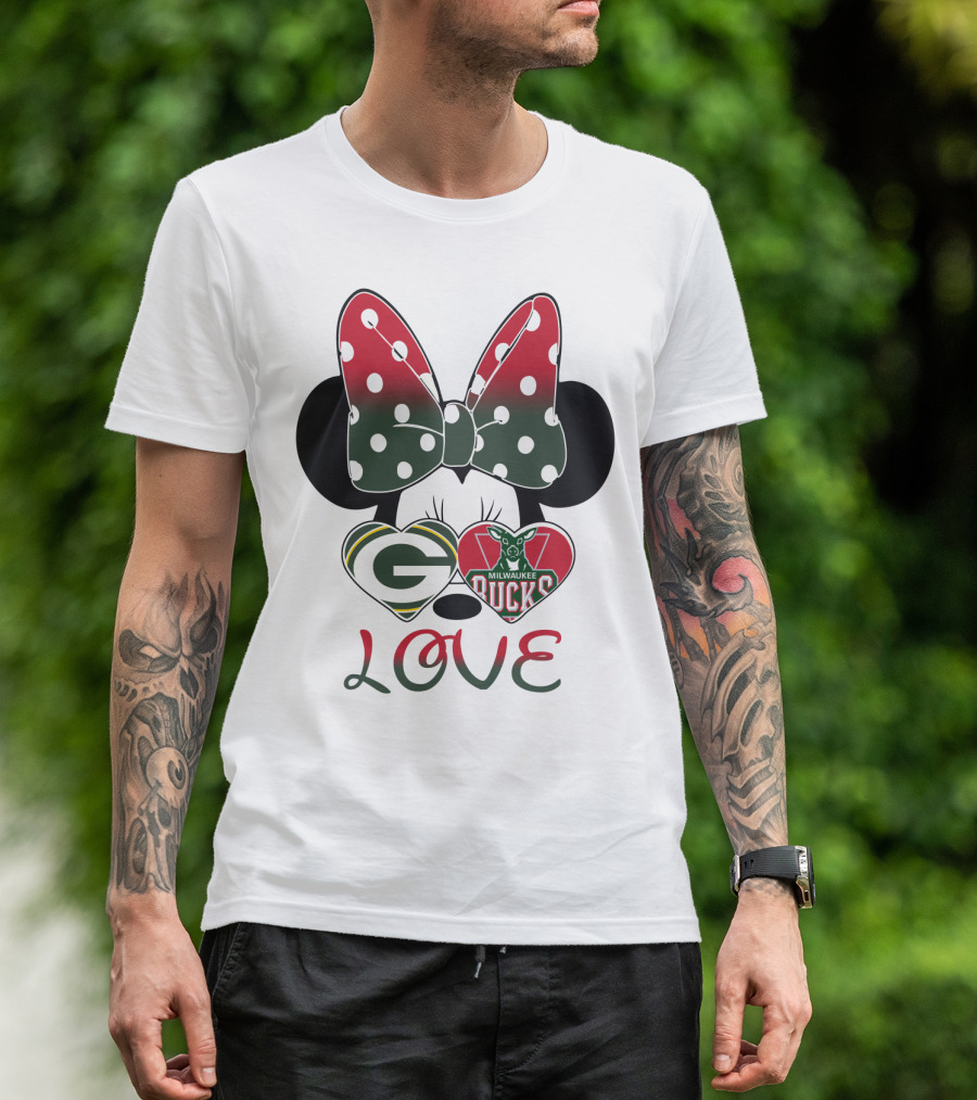 Love Minnie Mouse Green Bay Packers Milwaukee Bucks T-Shirt