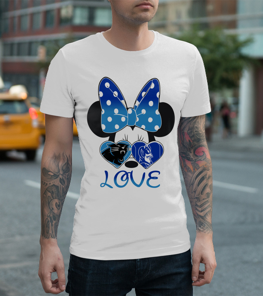 Love Carolina Panthers Duke Blue Devils Disney Bow T-Shirt