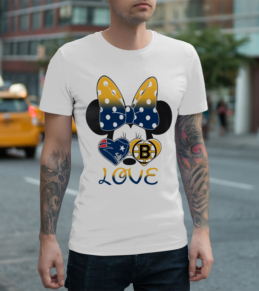 Mickey Mouse Patriots Bruins Love T-Shirt