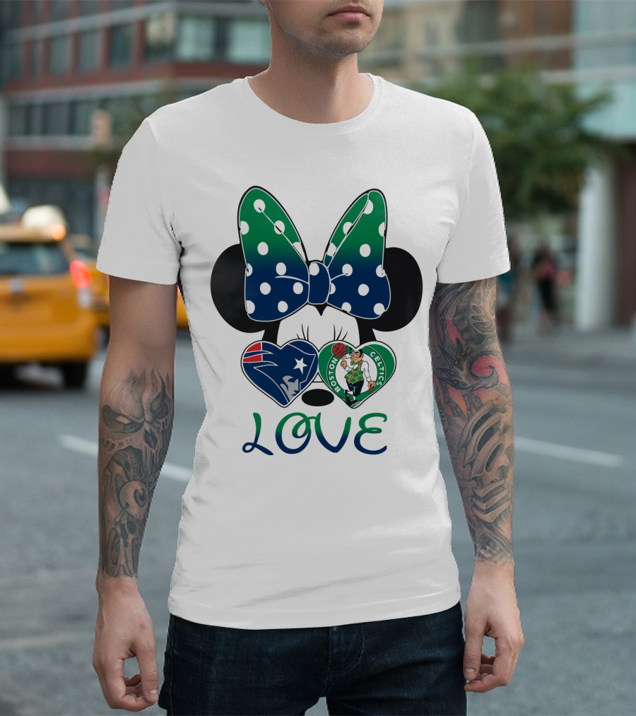Love Minnie Bow Patriots Celtics T-Shirt