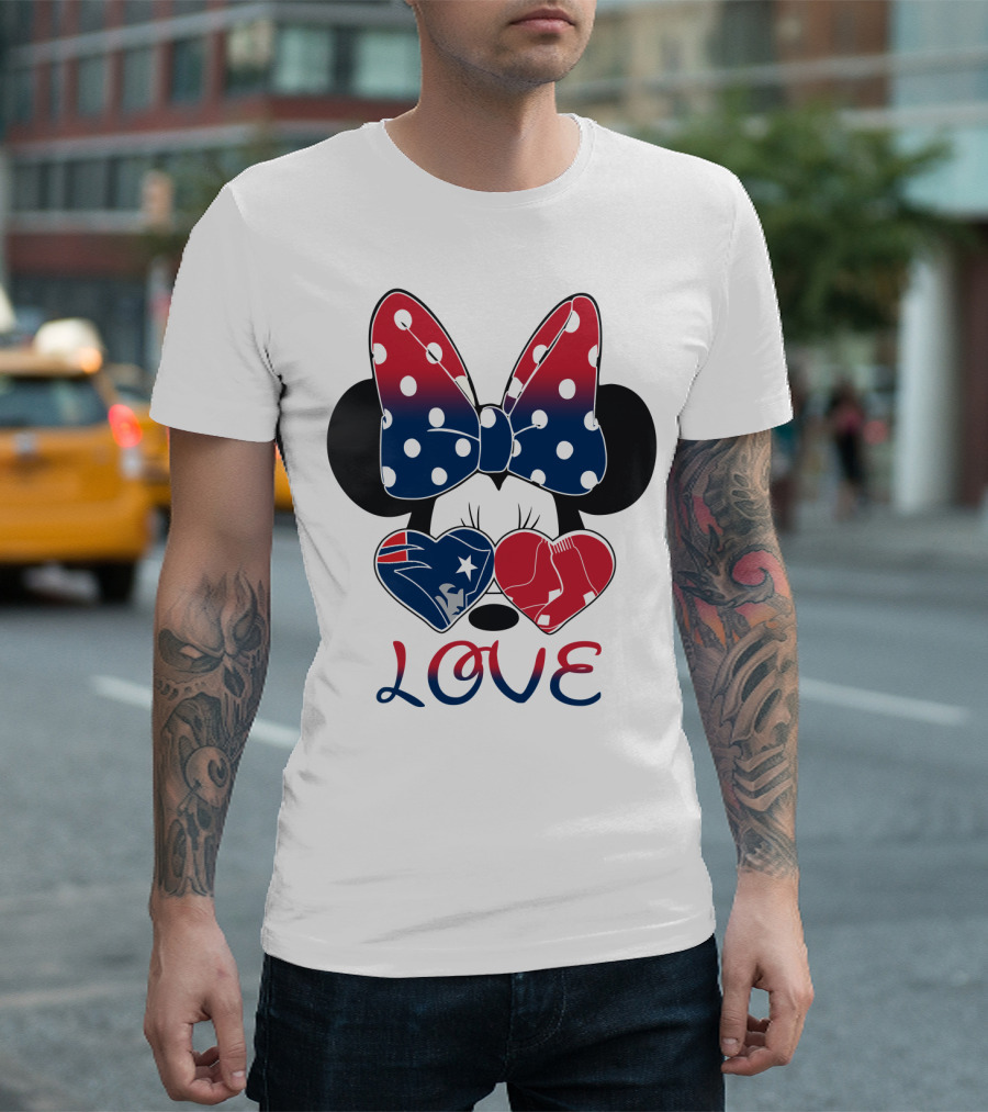 Love Minnie Bow Hearts Patriots Red Sox T-Shirt