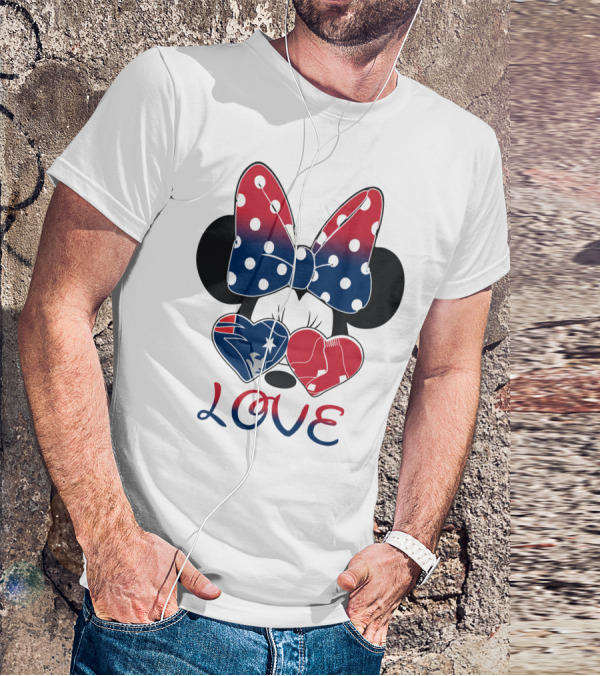 Love Minnie Bow Hearts Patriots Red Sox T-Shirt