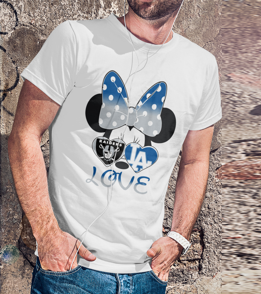Minnie Mouse Love Raiders La Dodgers Bow Hearts T-Shirt