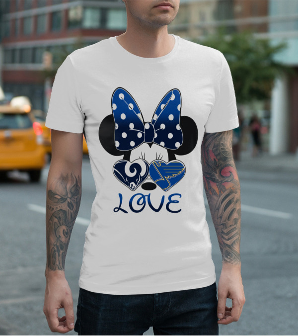 Love Minnie Mouse Rams Blues Hearts T-Shirt