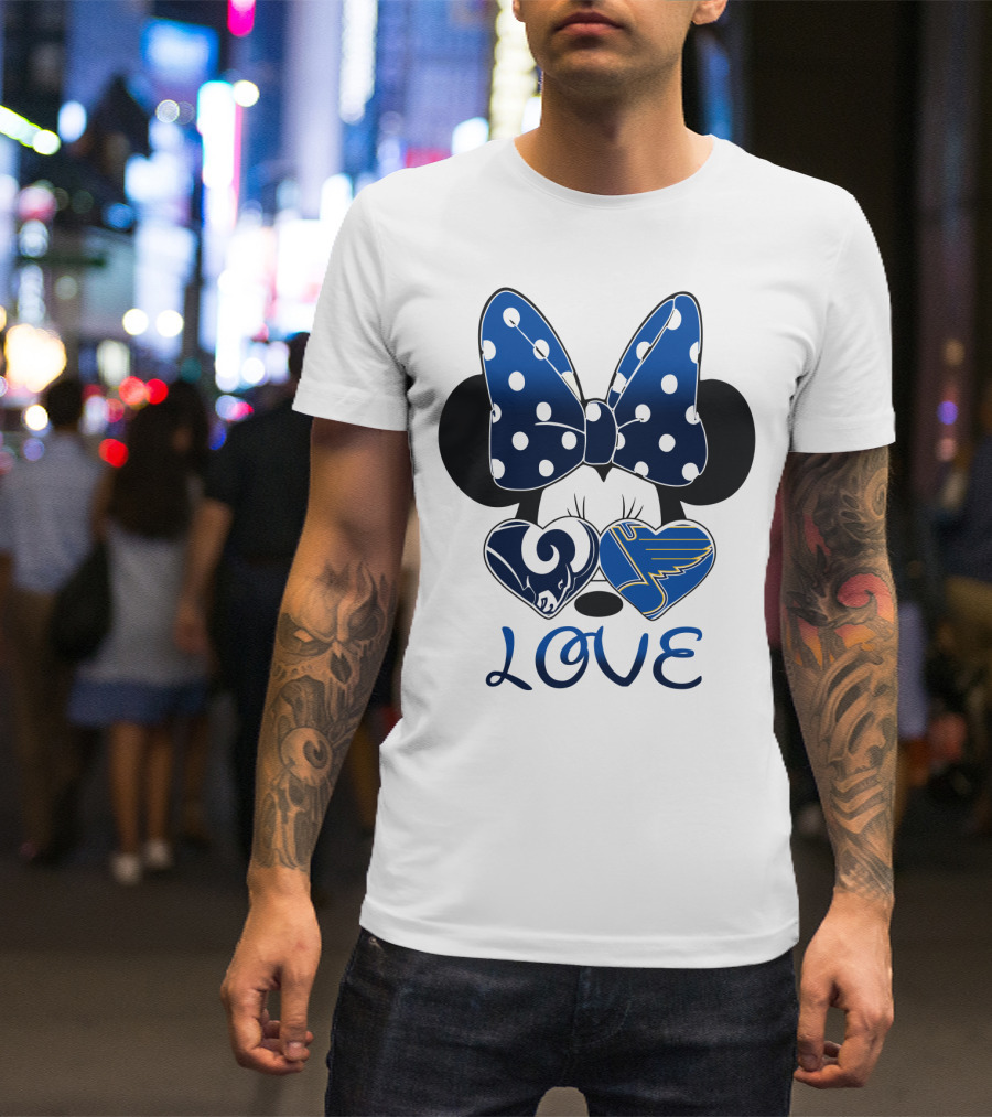 Love Minnie Mouse Rams Blues Hearts T-Shirt