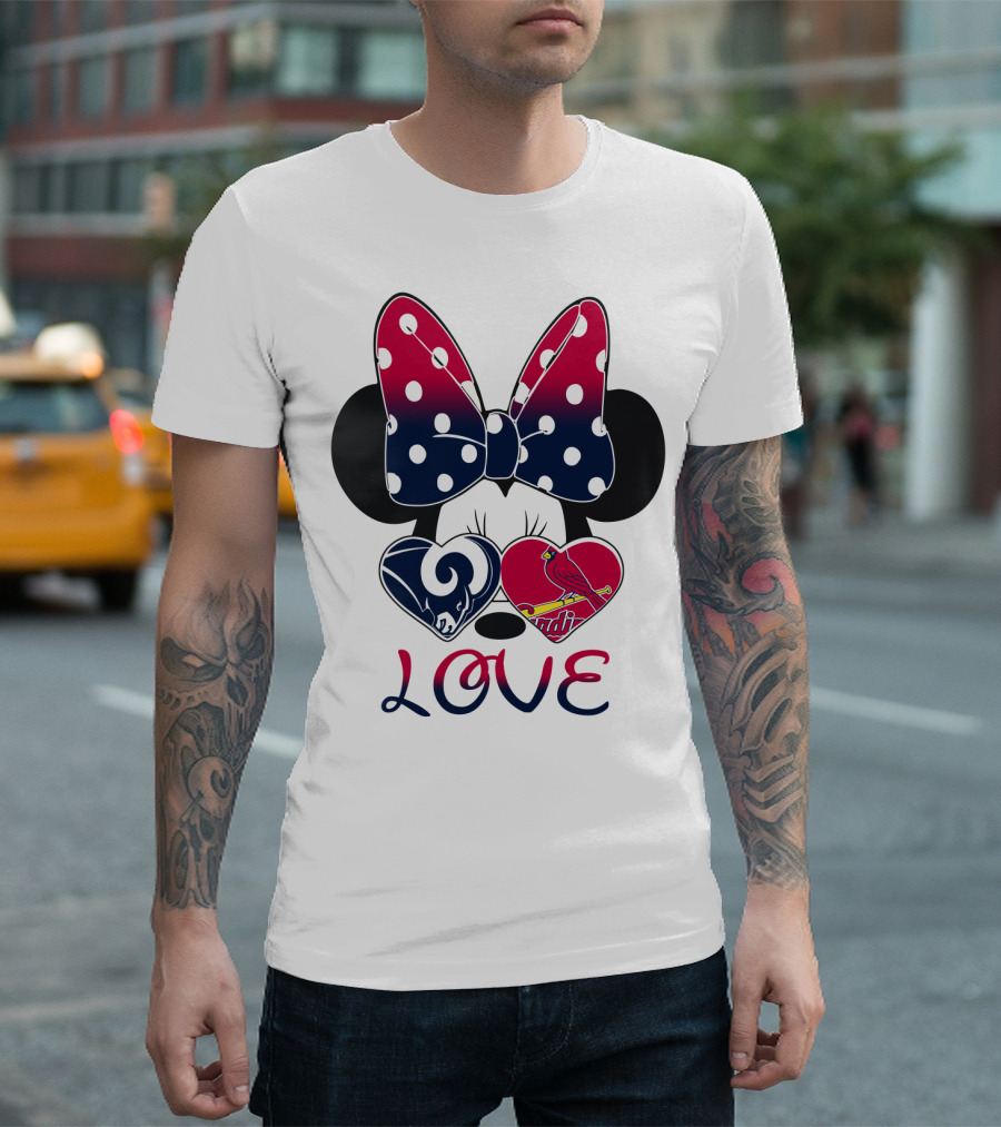 Love Mickey Ears Bow St. Louis Rams Cardinals Hearts T-Shirt