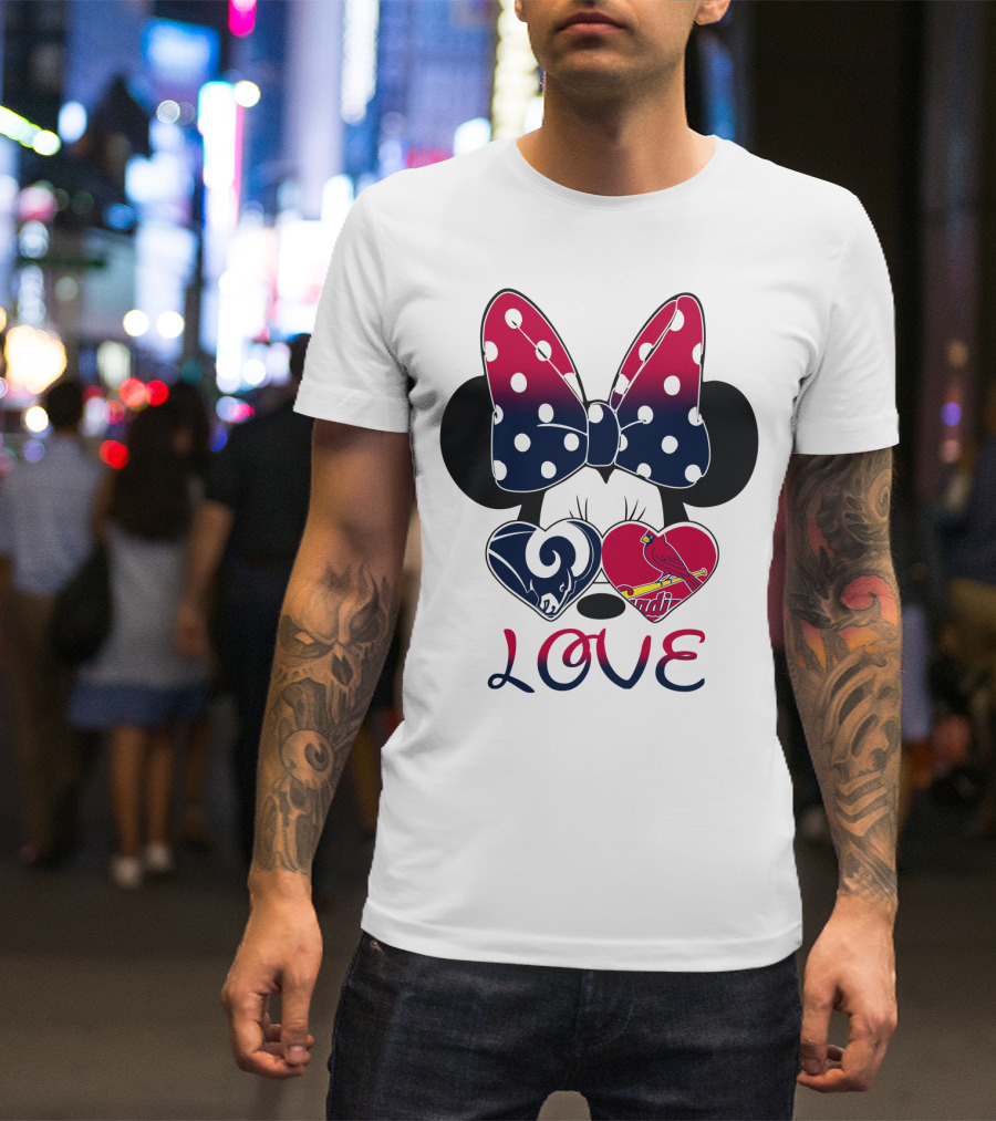 Love Mickey Ears Bow St. Louis Rams Cardinals Hearts T-Shirt