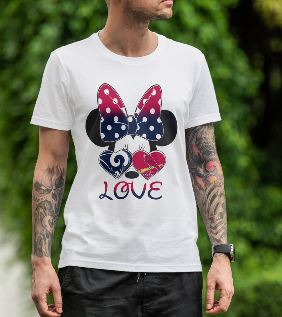 Love Mickey Ears Bow St. Louis Rams Cardinals Hearts T-Shirt