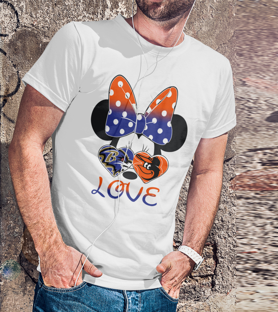 Love Baltimore Ravens Orioles Minnie Mouse Bow T-Shirt
