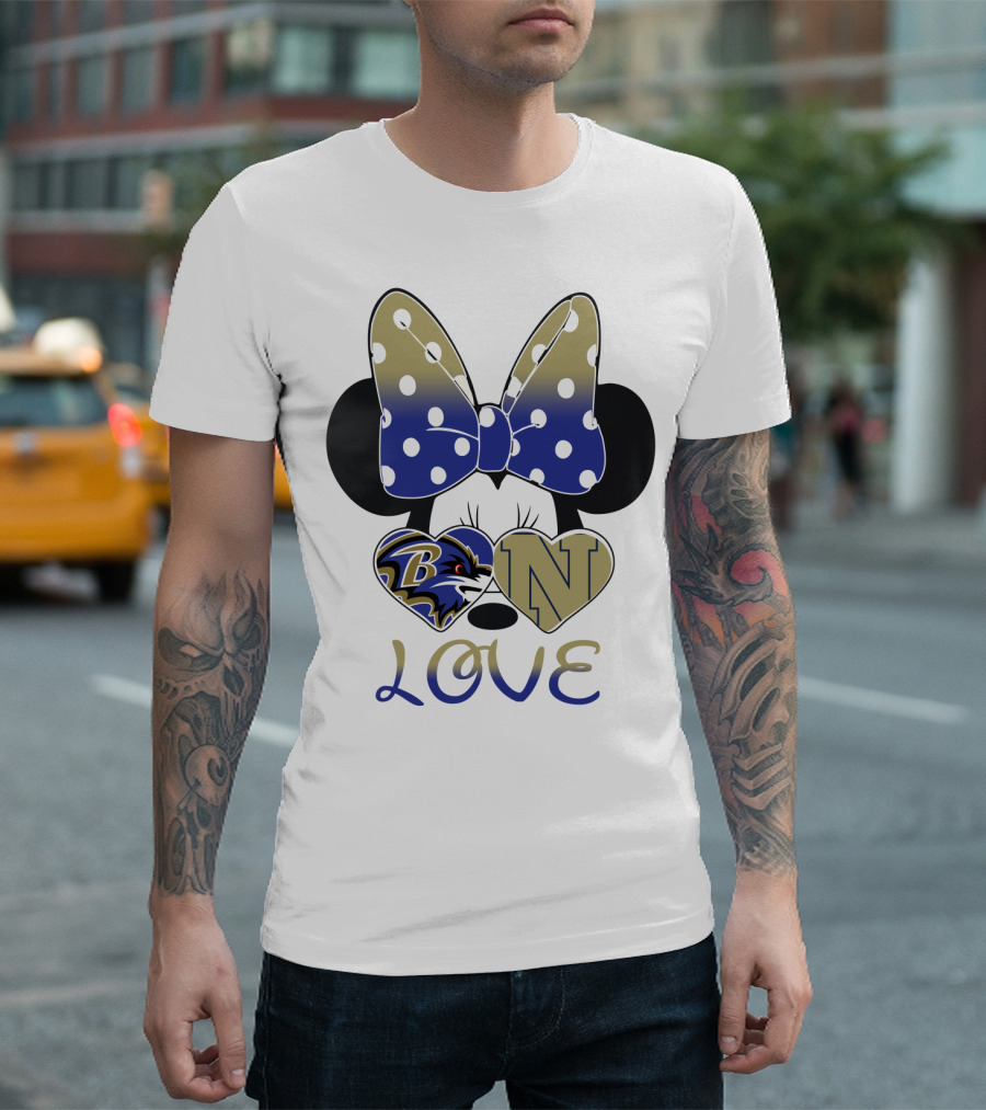 Minnie Mouse Love Baltimore Ravens Navy Logo Hearts Bow T-Shirt