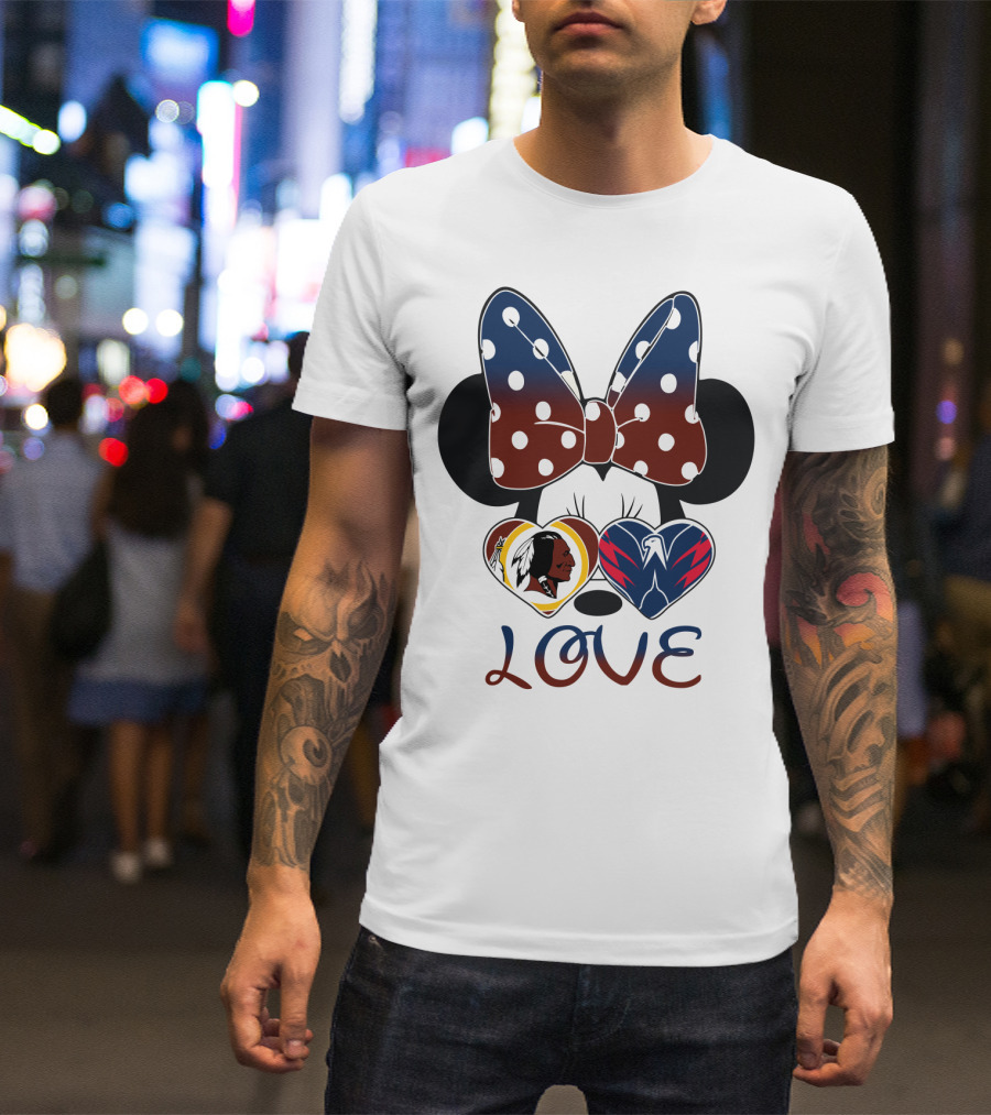 Love Minnie Mouse Washington Redskins Capitals Bow Hearts T-Shirt