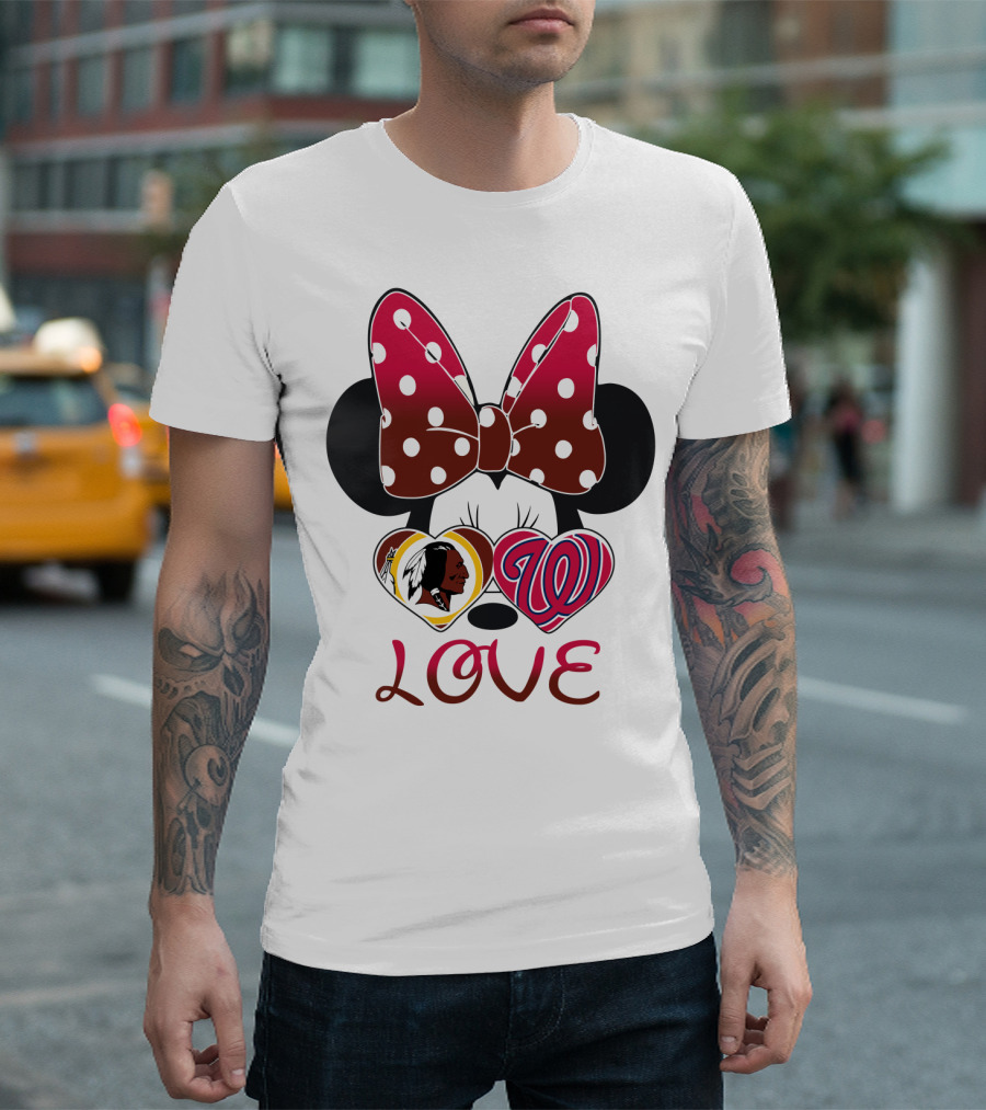 Minnie Mouse Love Washington Nationals Redskins Iconic Bow Hearts T-Shirt