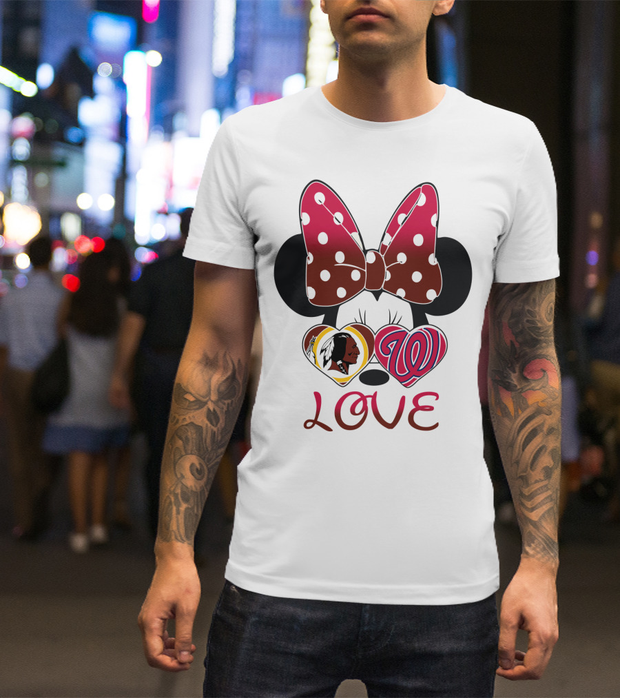 Minnie Mouse Love Washington Nationals Redskins Iconic Bow Hearts T-Shirt