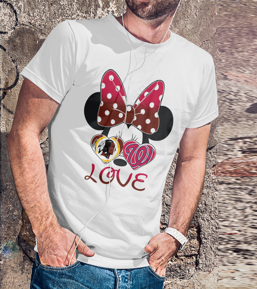 Minnie Mouse Love Washington Nationals Redskins Iconic Bow Hearts T-Shirt