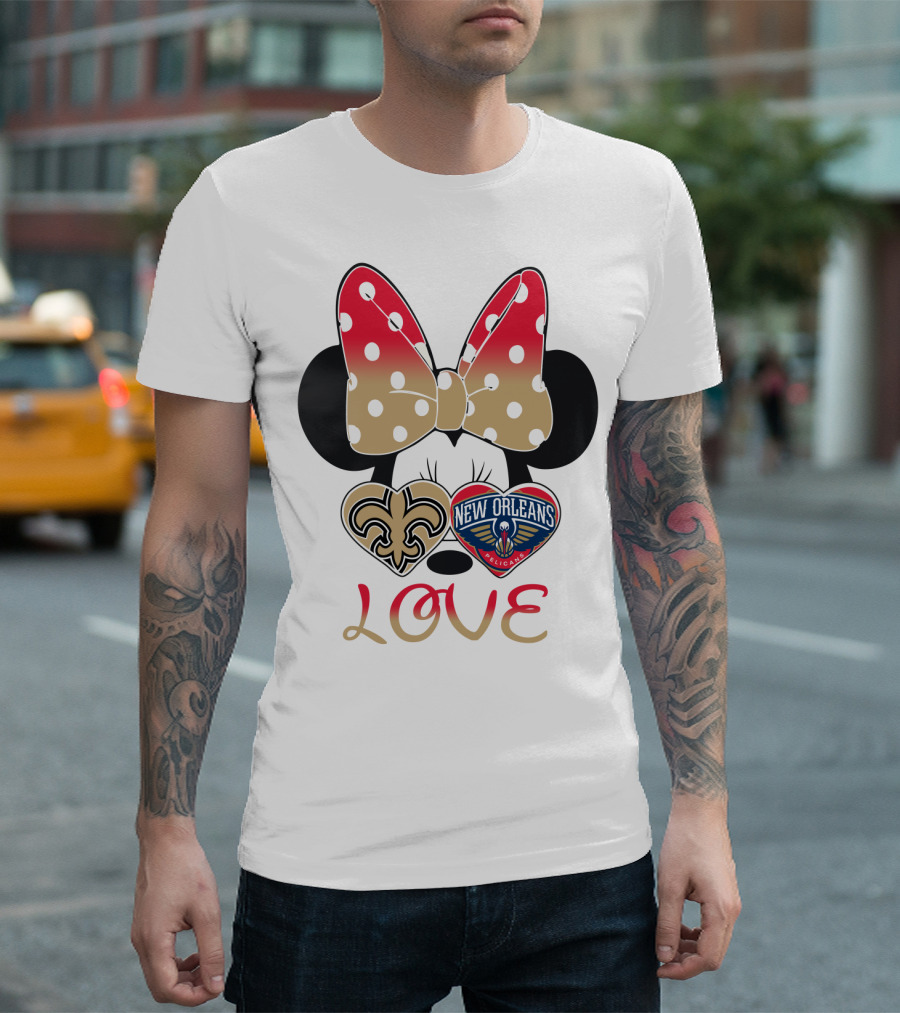 Minnie Mouse Love New Orleans Saints And Pelicans T-Shirt