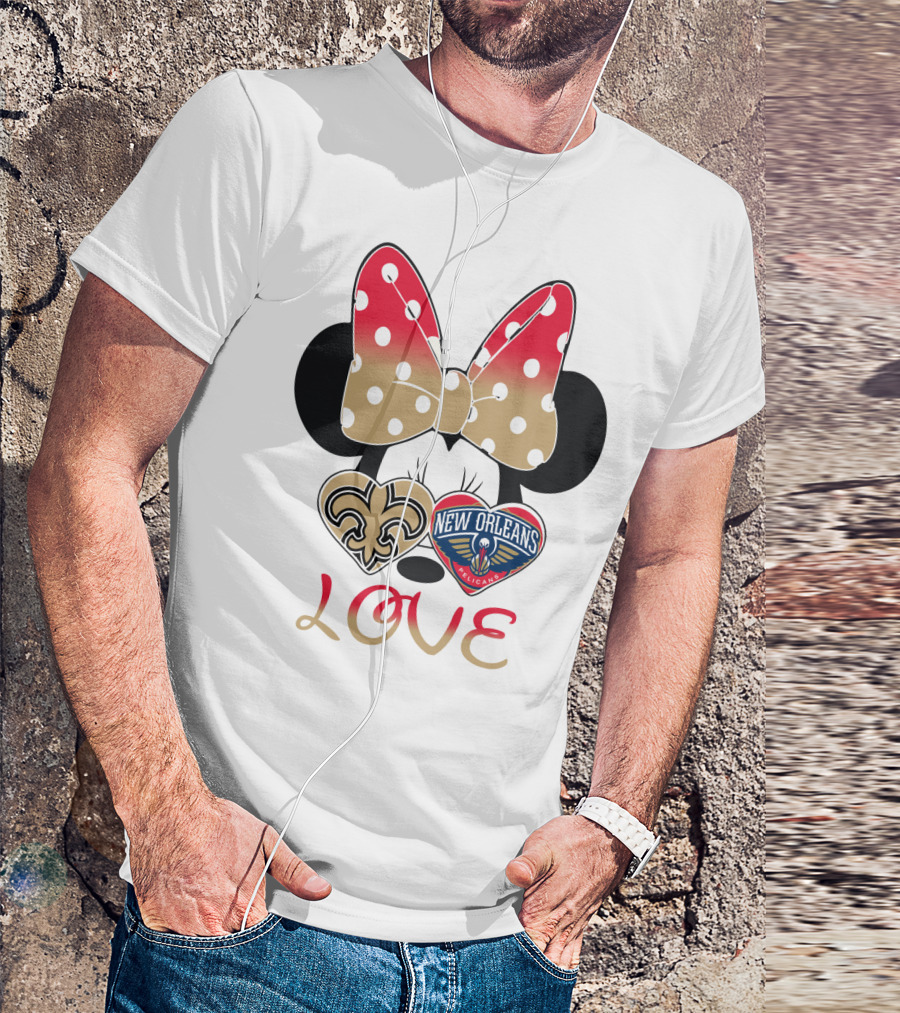 Minnie Mouse Love New Orleans Saints And Pelicans T-Shirt