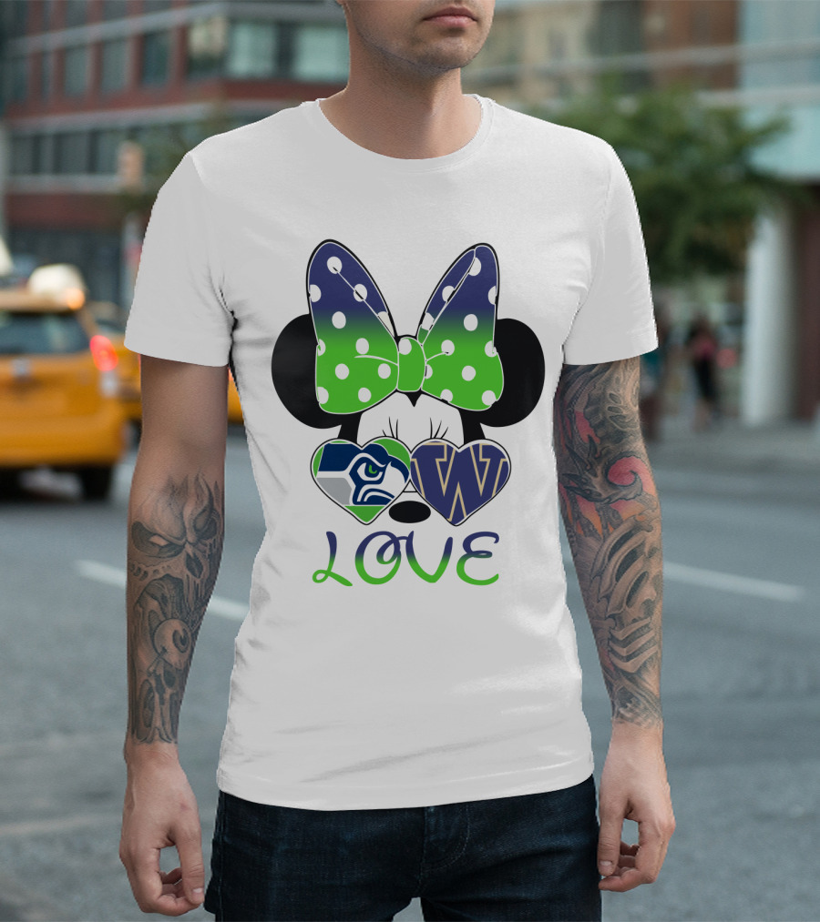 Love Seattle Seahawks Washington Huskies Minnie Bow T-Shirt