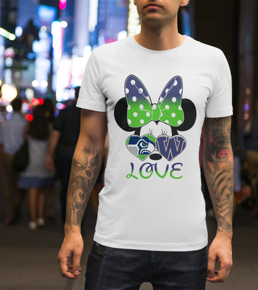 Love Seattle Seahawks Washington Huskies Minnie Bow T-Shirt