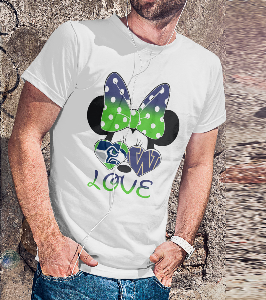 Love Seattle Seahawks Washington Huskies Minnie Bow T-Shirt