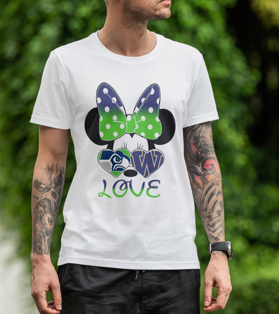 Love Seattle Seahawks Washington Huskies Minnie Bow T-Shirt