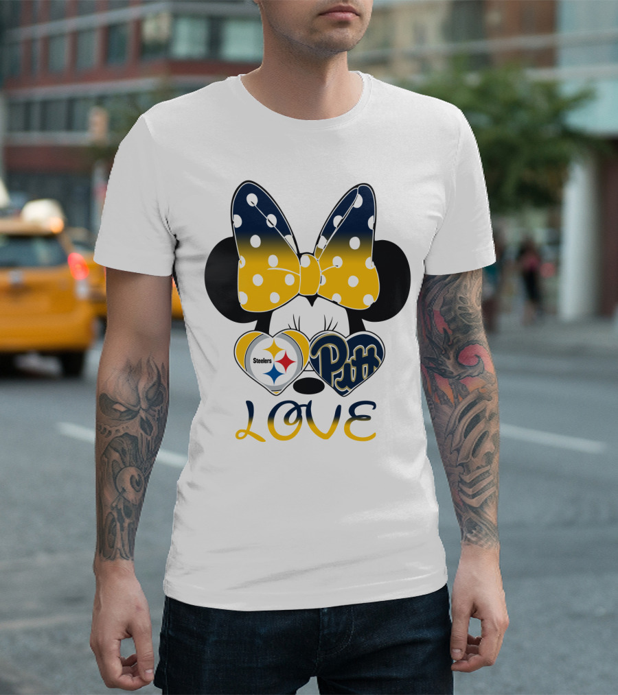 Steelers Pitt Minnie Love Bow Hearts T-Shirt
